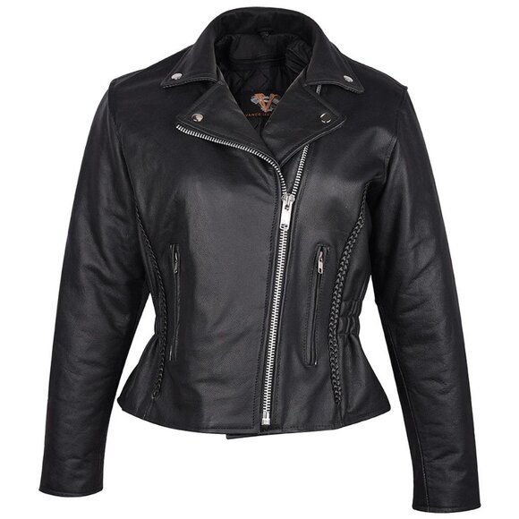 Vance Leather Jackets & Blazers - Vance Black Leather Premium Cowhide Braid Motorcycle Jacket - Woman's Size L
